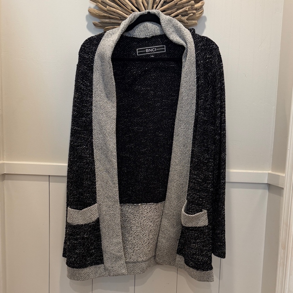 BNCI Black and Gray Open Front Cardigan